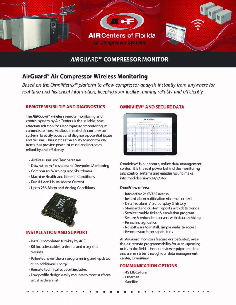 Airguard™ by Arle Compressors of Florida: your comprehensive air compressor monitoring solution - efficient, remote, and secure system control and analysis.
