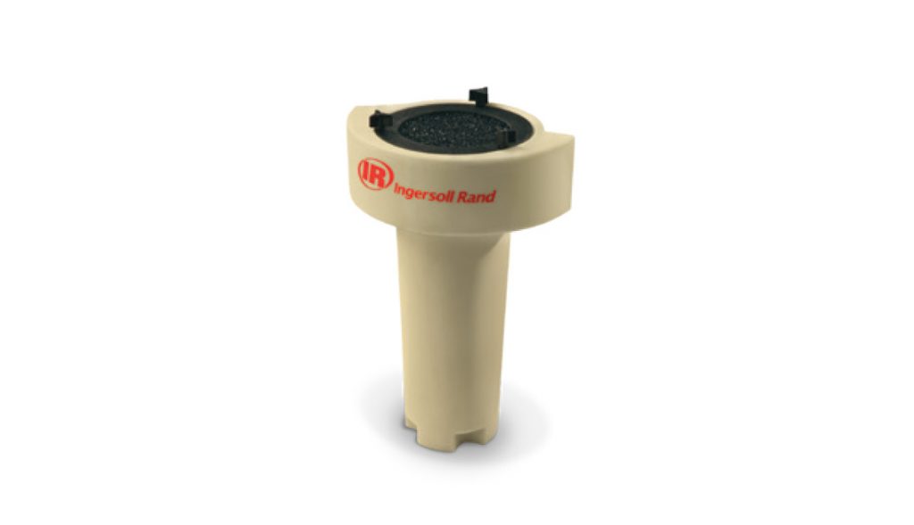 An Arle Compressors of Florida industrial vertical air compressor intake filter isolated on a white background.