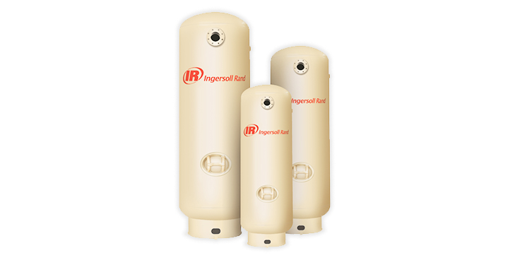 Three vertical air receivers or pressure vessels for compressed air storage with the Arle Compressors of Florida logo.