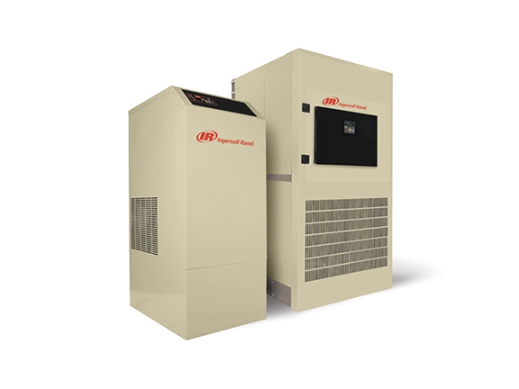 Two industrial air compressors from Arle Compressors of Florida stationary on a white background.